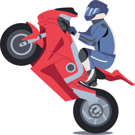 Motocycliste Stuntman Male Riding Motorcycle  Illustration