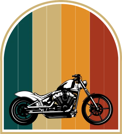 Motorcycle Retro Design Landscape Illustration