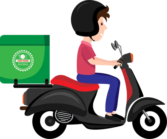Motorcycle Driver Delivering Fast Food Delivery Reach Your Home Quickly Vector Illustration Illustration