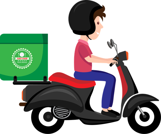 Motorcycle driver delivering fast food delivery Reach your home quickly  Illustration