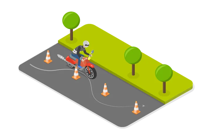 オートバイに乗っている人、バイカー、またはスクーターの運転手の 3 D アイソメトリック フラット ベクトル イラスト イラスト