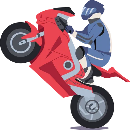 Motorcyclist Stuntman Male Riding Motorcycle Illustration