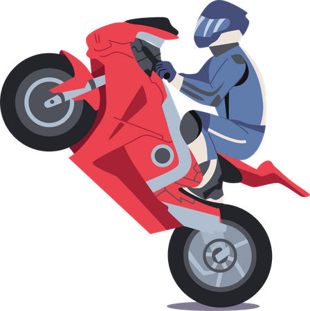 Motorcyclist Stuntman Male Riding Motorcycle  Illustration