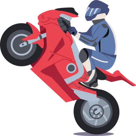 Motorcyclist Stuntman Male Riding Motorcycle  Illustration