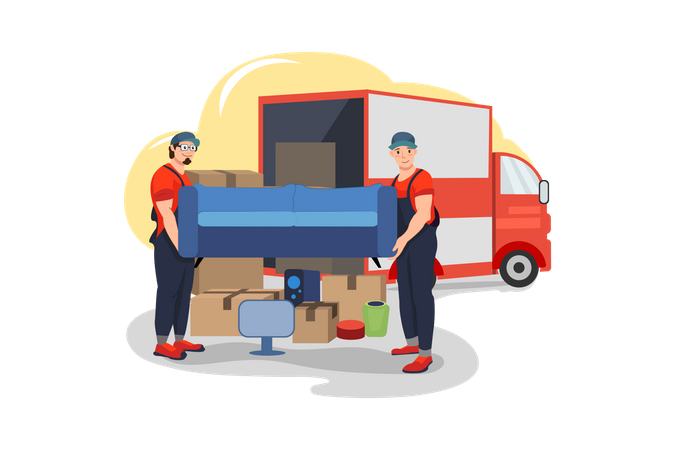 Movers pegando um sofá  Ilustração