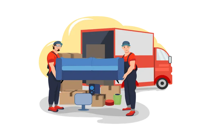 Movers pegando um sofá  Ilustração