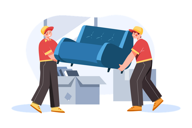 Movers pegando um sofá  Ilustração