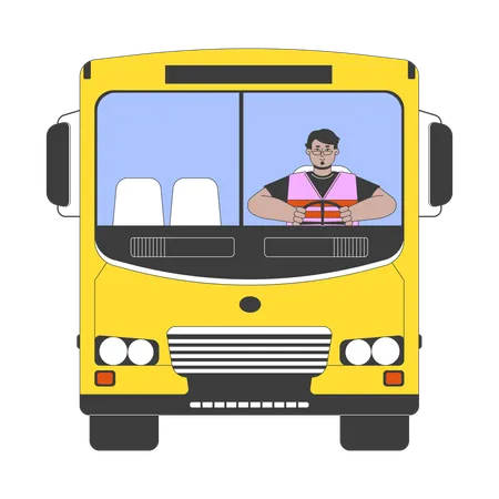 Motorista de ônibus escolar homem árabe  Ilustração