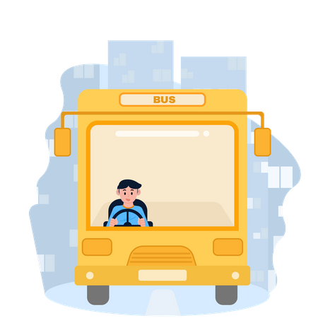 Motorista dirigindo ônibus urbano  Ilustração
