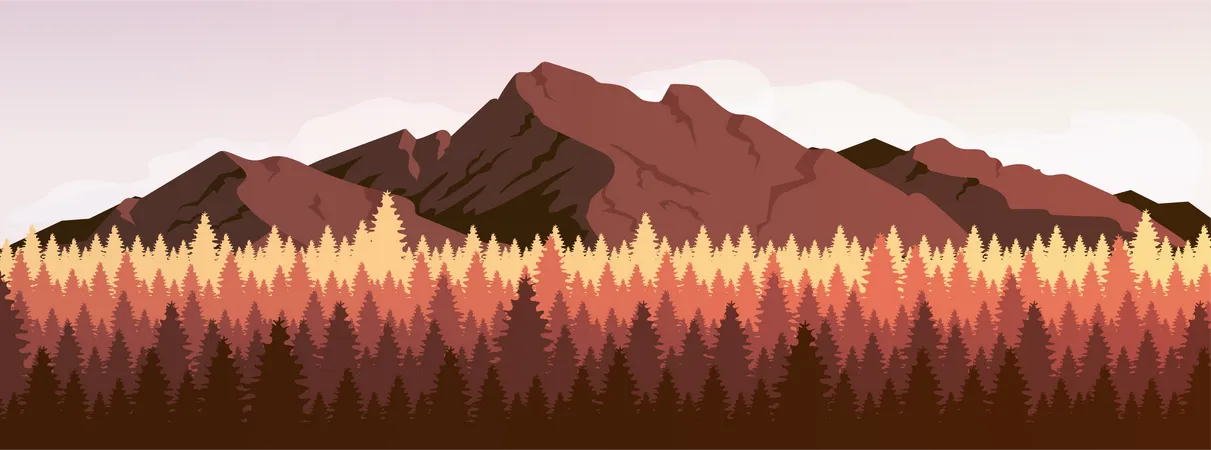 Mountain and coniferous forest Illustration