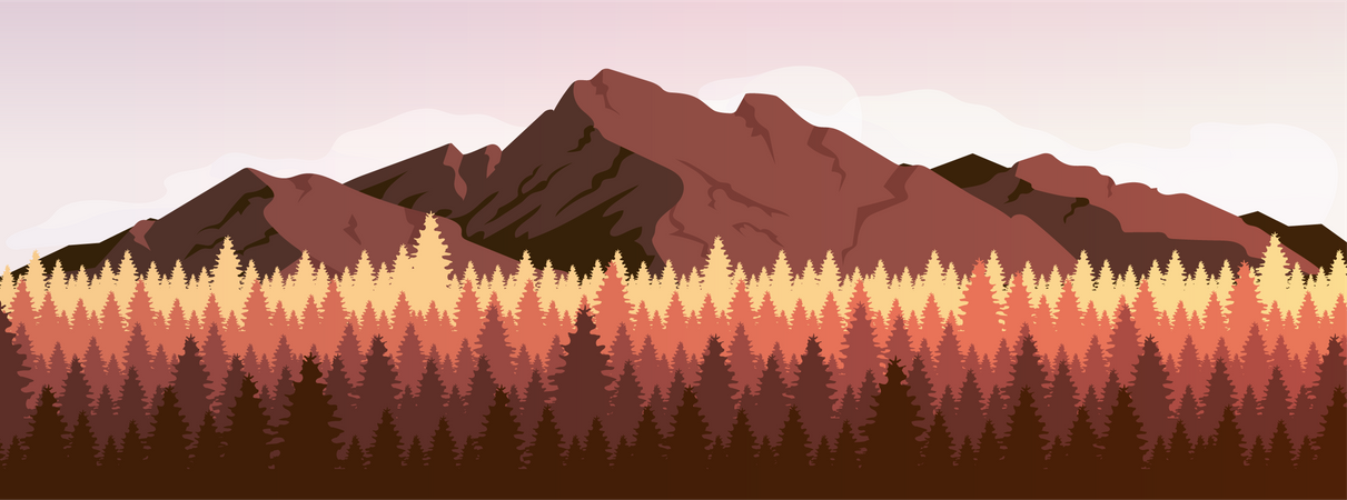 Mountain and coniferous forest  Illustration