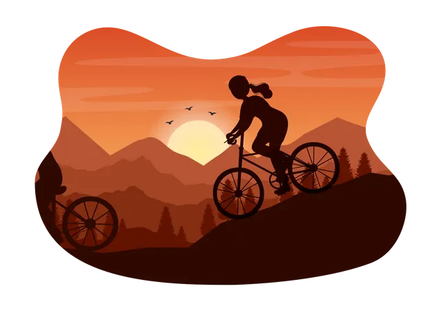 Mountain Biking Illustration With Cycling Down The Mountains For Sports Leisure And Healthy Lifestyle In Flat Cartoon Silhouette Hand Drawn Templates Illustration