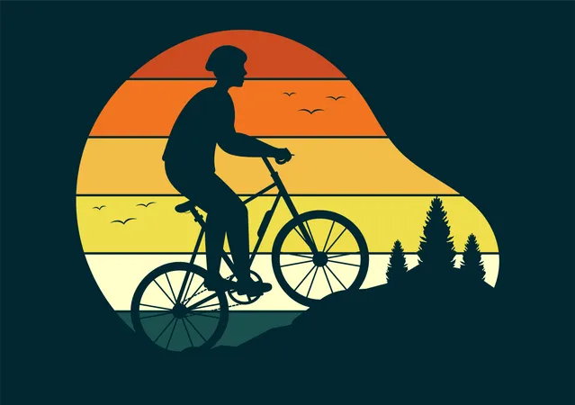 Mountain Biking Illustration With Cycling Down The Mountains For Sports Leisure And Healthy Lifestyle In Flat Cartoon Silhouette Hand Drawn Templates イラスト