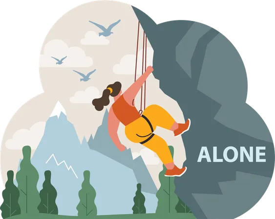Mountain climbing alone  Illustration