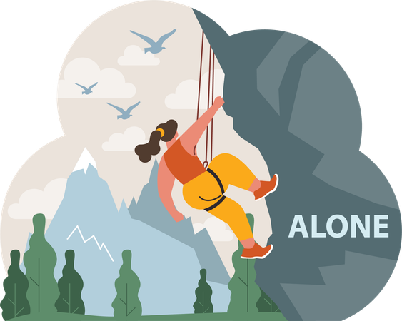 Mountain climbing alone  Illustration