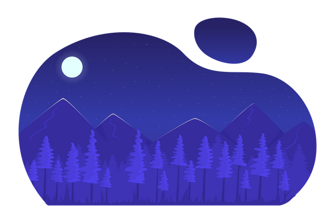 Mountain forest illuminated by moonlight Illustration