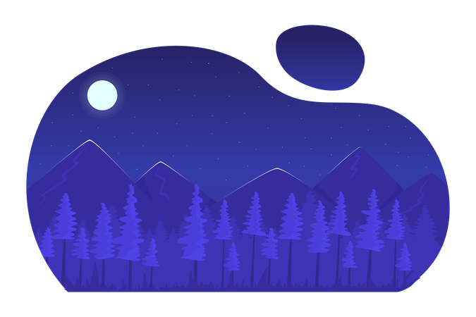 Mountain forest illuminated by moonlight  Illustration