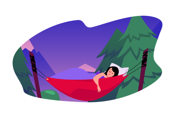 Mountain hammock relaxation at dusk  Illustration