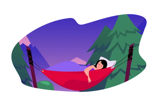 Mountain hammock relaxation at dusk  Illustration