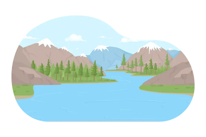 Mountain islands surrounded by water  Illustration