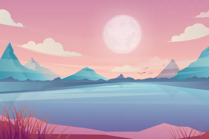 Mountain lake landscape Illustration