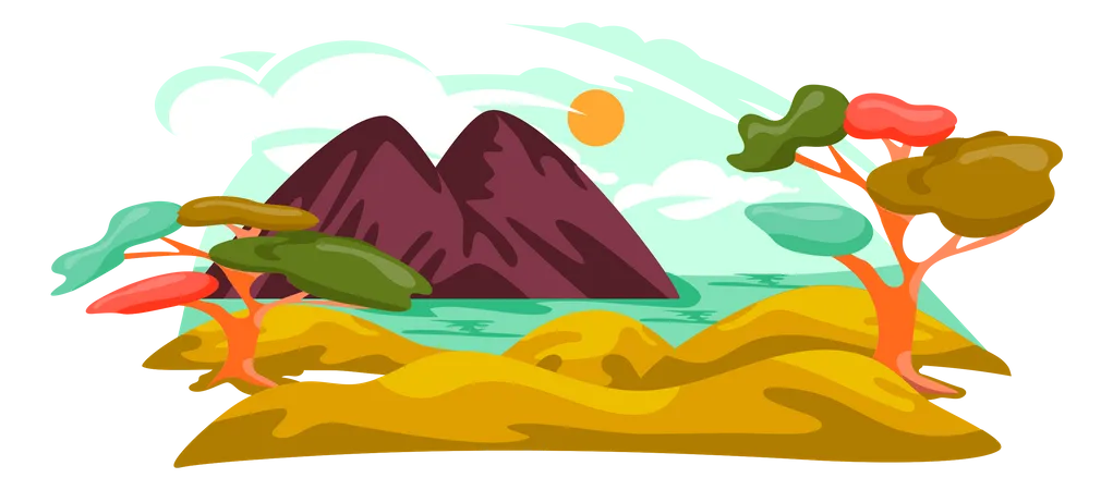 Mountain Lake Landscape Illustration