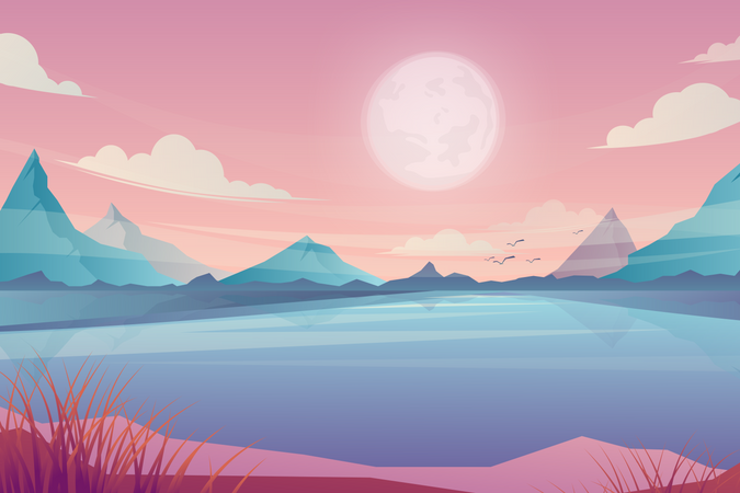 Mountain lake landscape  Illustration