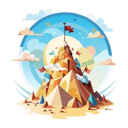 Mountain peak with a flag on top  Illustration