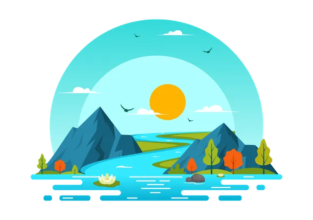 Mountain View and river  Illustration