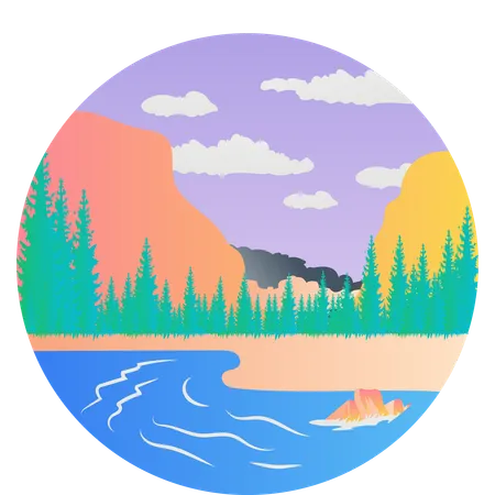 Mountain View with river  Illustration