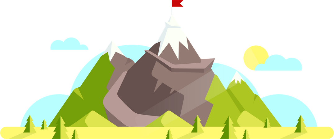 Mountain with red flag on top  Illustration