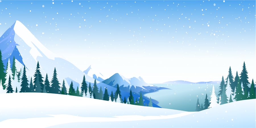 Mountains and Lake Winter Landscape  Illustration