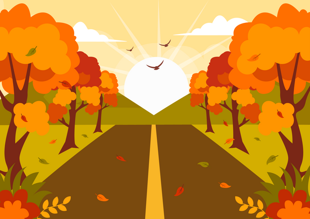 Mountains and Trees with Fall Leaves  Illustration