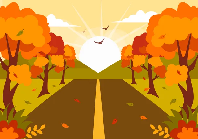 Mountains and Trees with Fall Leaves  Illustration