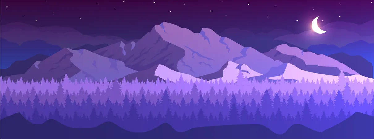 Mountains at night  Illustration