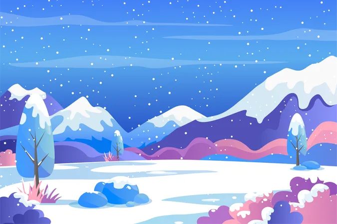 Mountains Winter Landscape  Illustration