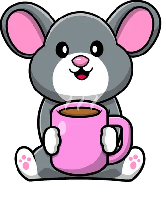 Rato segurando uma caneca de café  Ilustração