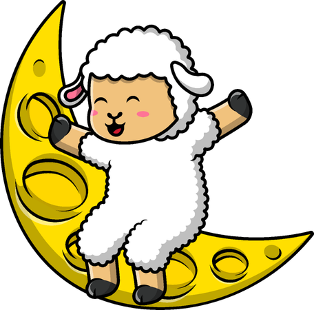 Moutons assis sur la lune  Illustration