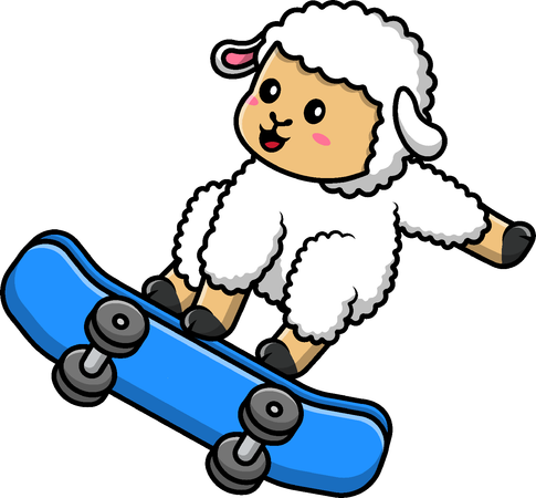 Moutons jouant au skateboard  Illustration