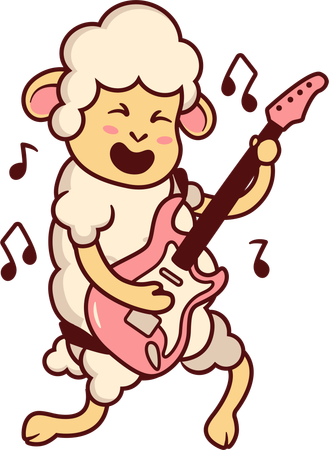 Mouton mignon jouant de la guitare  Illustration