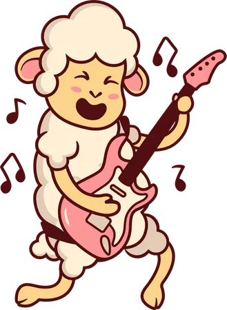 Mouton mignon jouant de la guitare  Illustration