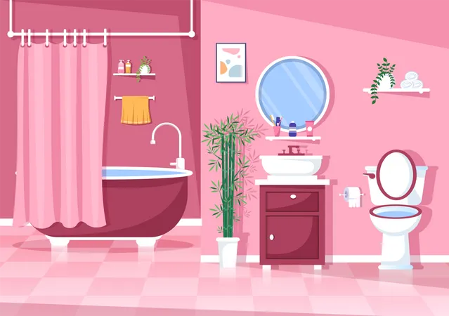Interior de móveis de banheiro  Ilustração