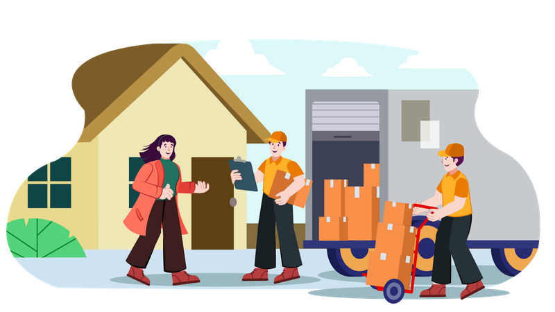 Mover holding cargo box and provide home moving service  Illustration