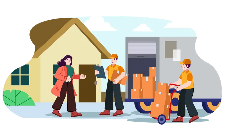 Mover holding cargo box and provide home moving service  Illustration