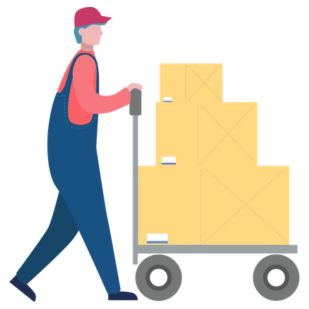 Mover in uniform with boxes Trolley Illustration