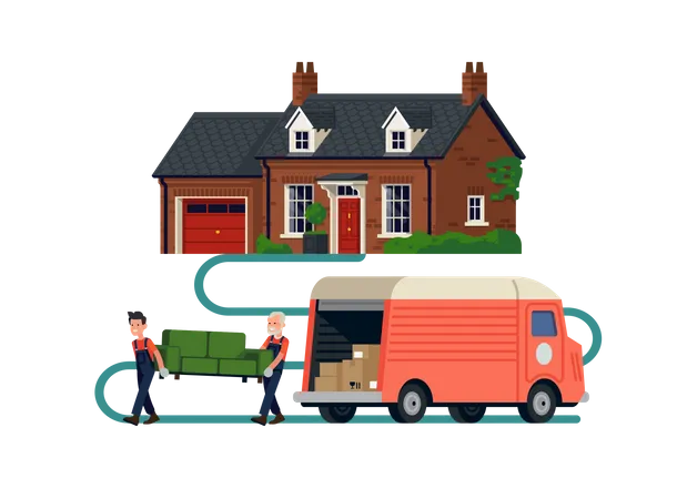 Movers Company workers holding couch Illustration