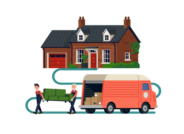 Movers Company workers holding couch  Illustration