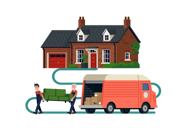 Movers Company workers holding couch  Illustration