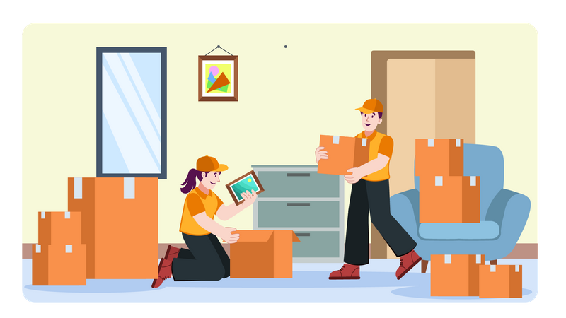 Movers loading box for home shifting  Illustration