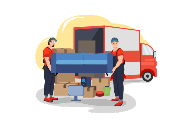 Movers picking up a sofa  Illustration